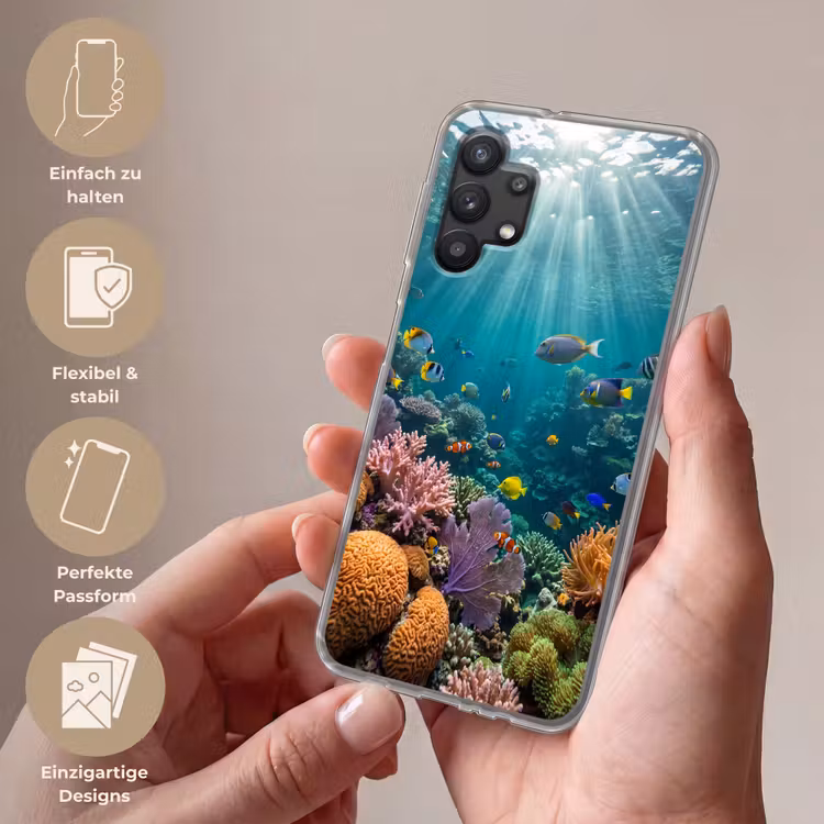 Vis - Koraal - Oceaan - Natuur - Kleurrijk Telefoonhoesje Samsung Galaxy A32 5G klein -sfeer3_DE