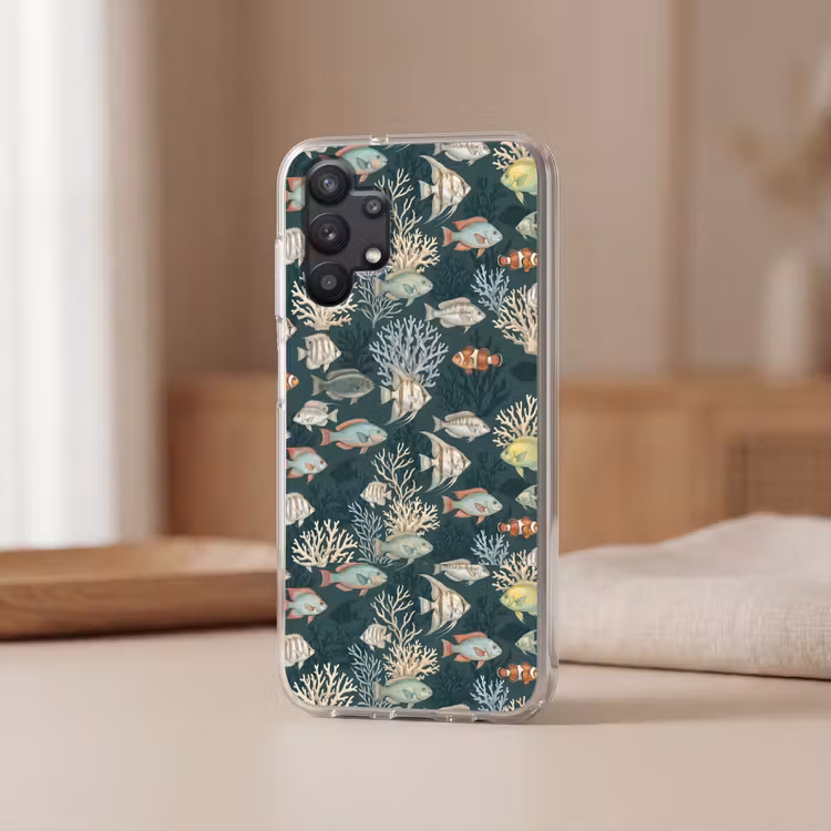 Vis - Koraal - Onderwater - Illustratie Telefoonhoesje Samsung Galaxy A32 5G klein -sfeer2