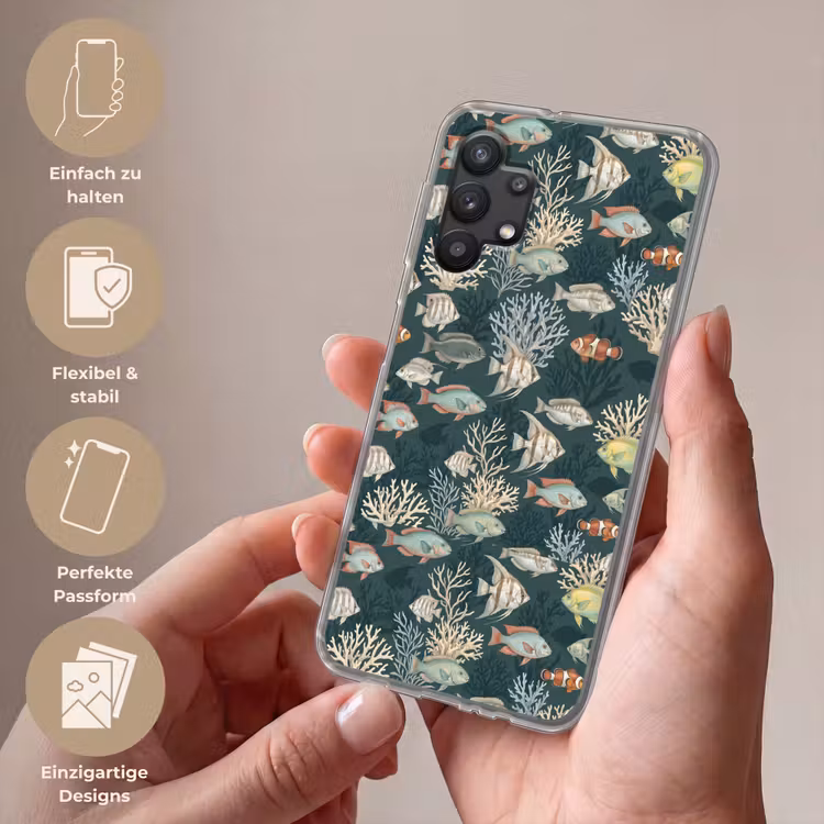 Vis - Koraal - Onderwater - Illustratie Telefoonhoesje Samsung Galaxy A32 5G klein -sfeer3_DE