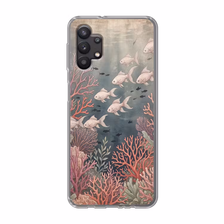 Vis - Koraal - Onderwater - Illustratie - Vintage Telefoonhoesje Samsung Galaxy A32 5G klein -3d