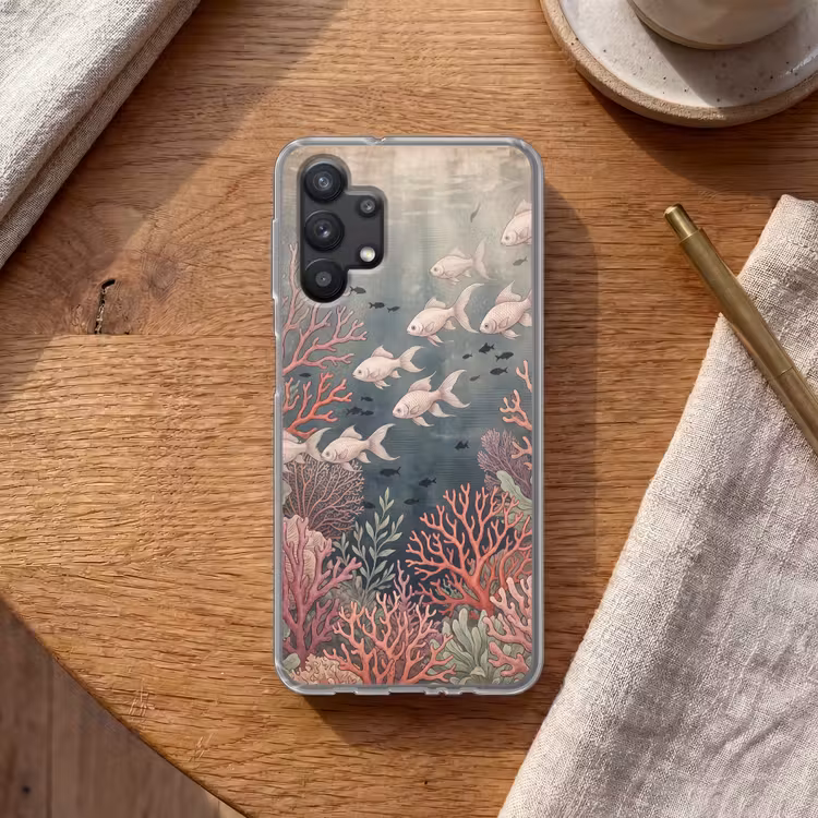 Vis - Koraal - Onderwater - Illustratie - Vintage Telefoonhoesje Samsung Galaxy A32 5G klein -sfeer1