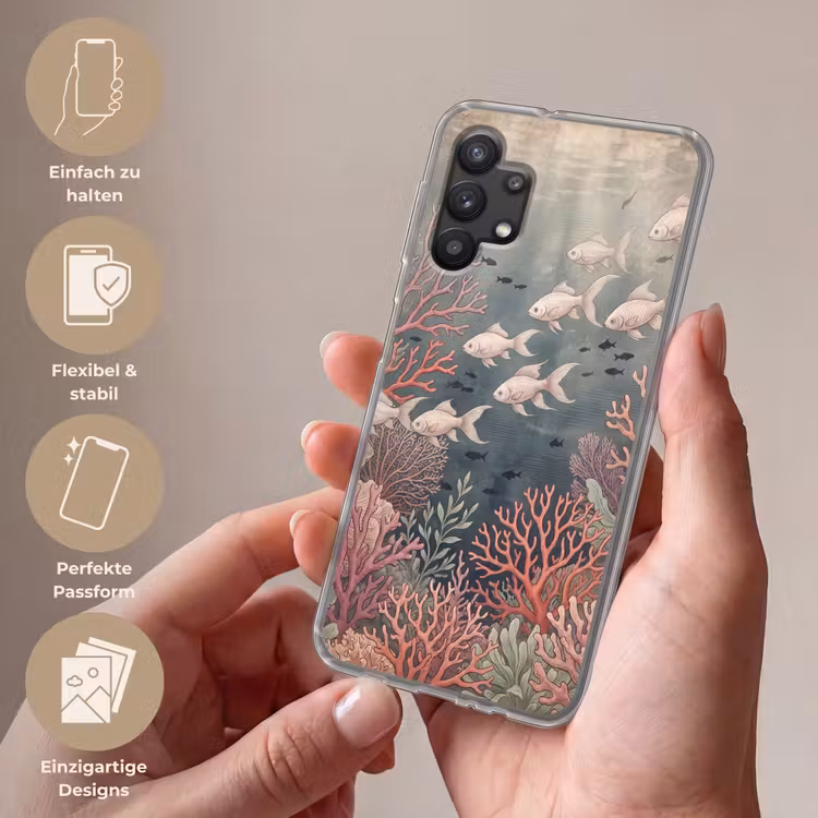 Vis - Koraal - Onderwater - Illustratie - Vintage Telefoonhoesje Samsung Galaxy A32 5G klein -sfeer3_DE
