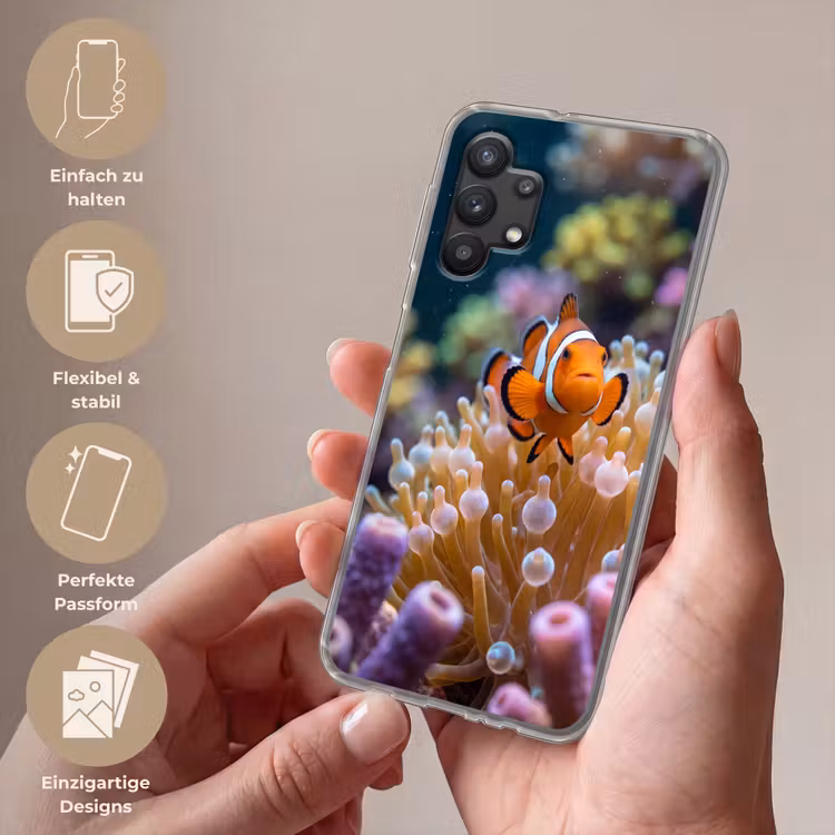 Vis - Koraal - Onderwater - Oranje - Dieren Telefoonhoesje Samsung Galaxy A32 5G klein -sfeer3_DE