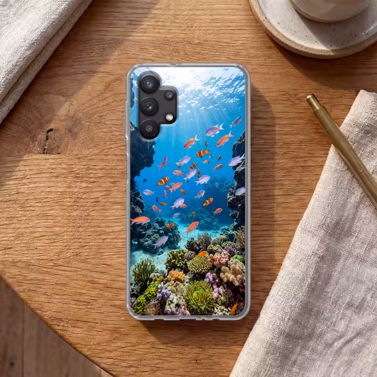 Vis - Koraalrif - Onderwater - Levendig - Blauw Telefoonhoesje Samsung Galaxy A32 5G klein -sfeer1