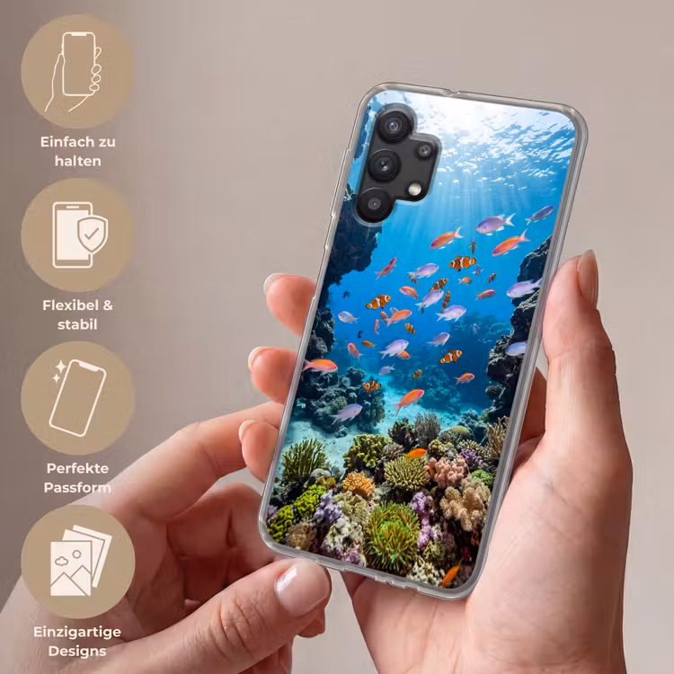 Vis - Koraalrif - Onderwater - Levendig - Blauw Telefoonhoesje Samsung Galaxy A32 5G klein -sfeer3_DE