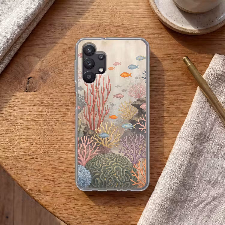 Vis - Koraalrif - Onderwaterwereld - Illustratie Telefoonhoesje Samsung Galaxy A32 5G klein -sfeer1
