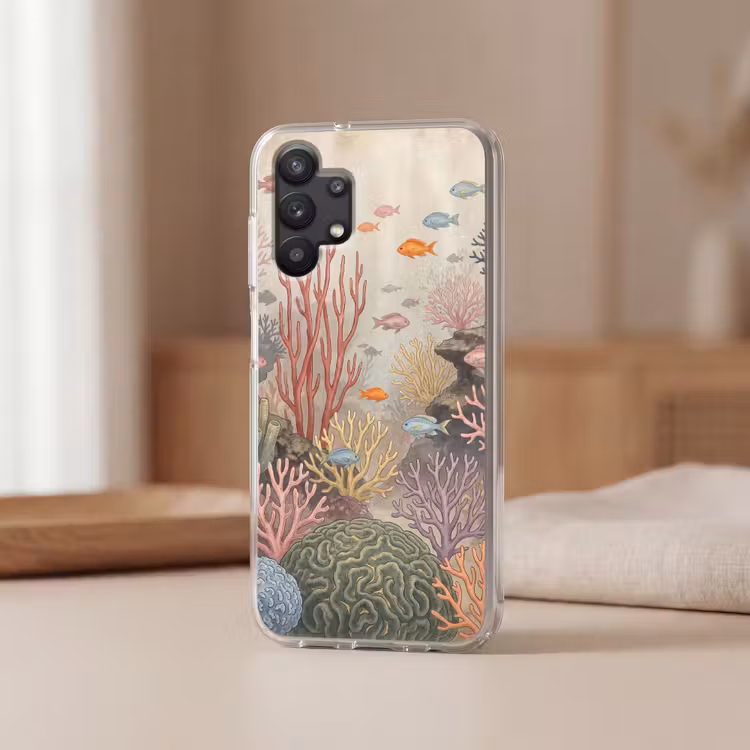 Vis - Koraalrif - Onderwaterwereld - Illustratie Telefoonhoesje Samsung Galaxy A32 5G klein -sfeer2