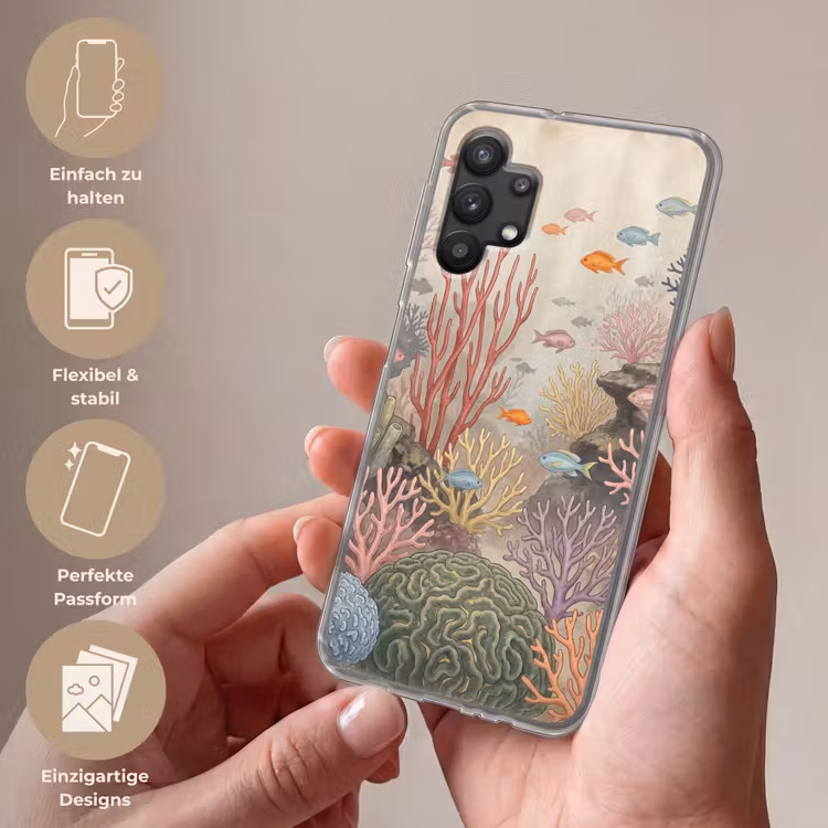 Vis - Koraalrif - Onderwaterwereld - Illustratie Telefoonhoesje Samsung Galaxy A32 5G klein -sfeer3_DE