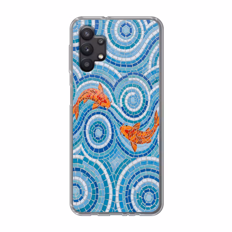 Vis - Mozaïek - Water - Decoratief - Blauw Telefoonhoesje Samsung Galaxy A32 5G klein -3d