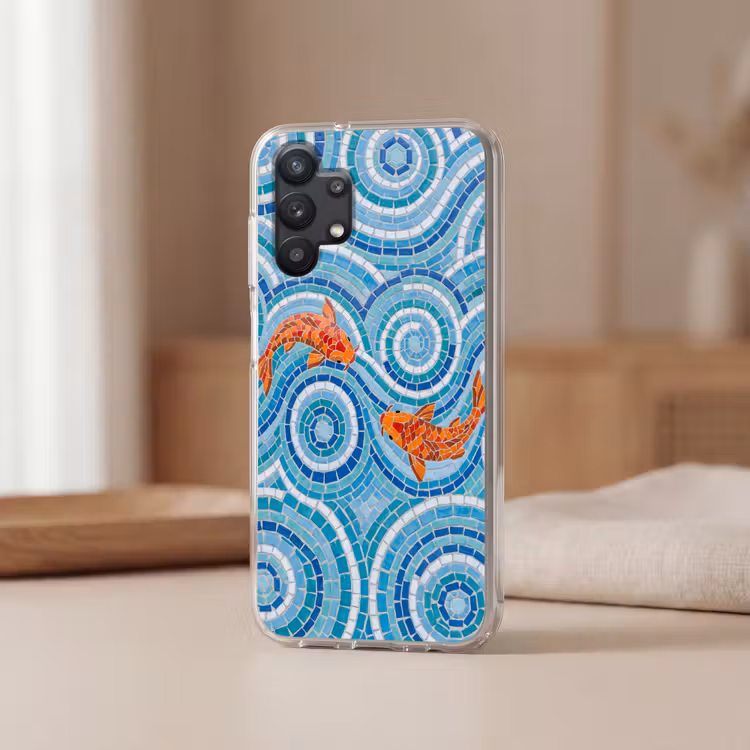 Vis - Mozaïek - Water - Decoratief - Blauw Telefoonhoesje Samsung Galaxy A32 5G klein -sfeer2