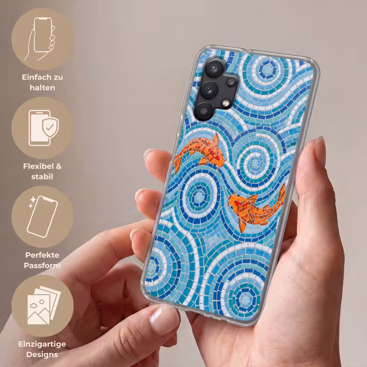 Vis - Mozaïek - Water - Decoratief - Blauw Telefoonhoesje Samsung Galaxy A32 5G klein -sfeer3_DE