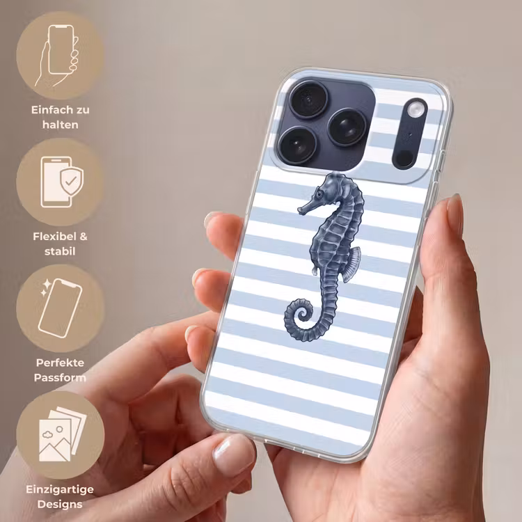 Vis - Oceaan - Illustratie - Blauw - Strepen Telefoonhoesje iPhone 17 Pro klein -sfeer3_DE