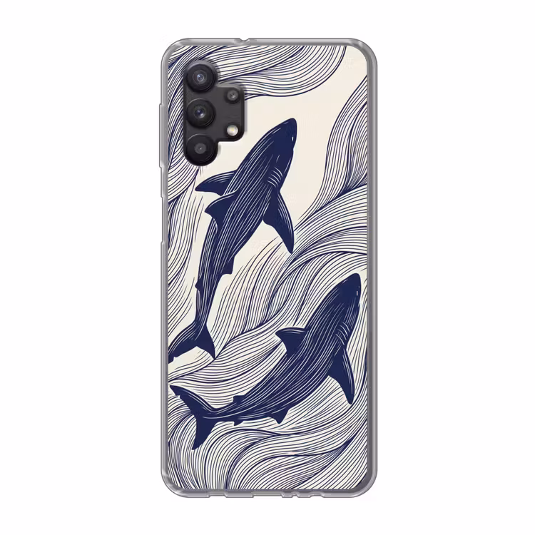 Vis - Oceaan - Lijntekening - Blauw - Dieren Telefoonhoesje Samsung Galaxy A32 5G klein -3d