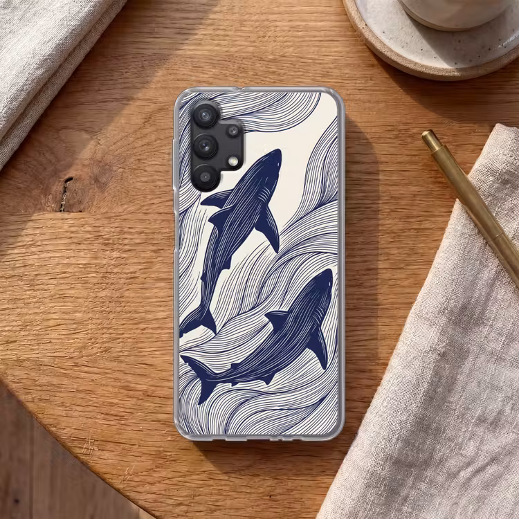 Vis - Oceaan - Lijntekening - Blauw - Dieren Telefoonhoesje Samsung Galaxy A32 5G klein -sfeer1