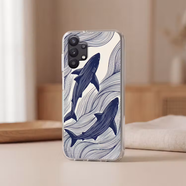 Vis - Oceaan - Lijntekening - Blauw - Dieren Telefoonhoesje Samsung Galaxy A32 5G klein -sfeer2