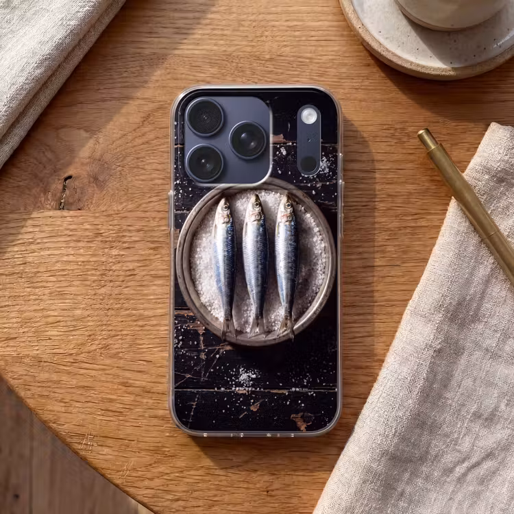 Handyhülle - Fisch – Salz – Essen - Vis - Zout - Eten Telefoonhoesje iPhone 17 Pro klein