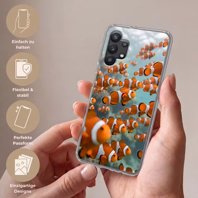 Vis - School - Onderwater - Dieren - Oranje Telefoonhoesje Samsung Galaxy A32 5G klein -sfeer3_DE
