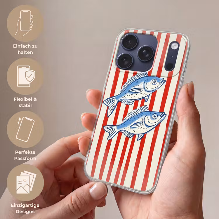 Vissen - Verticale strepen - Blauw - Rood Telefoonhoesje iPhone 17 Pro klein -sfeer3_DE