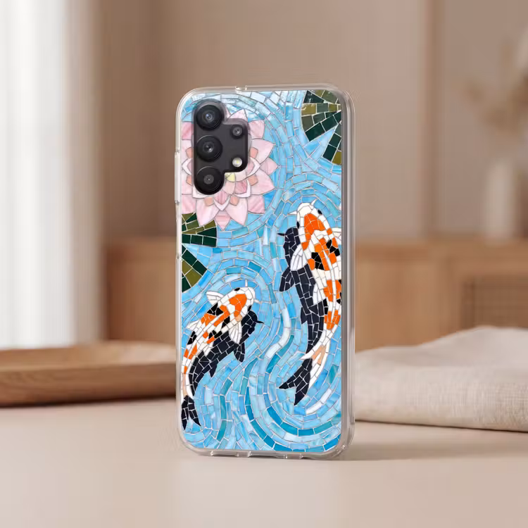 Vis - Water - Natuur - Mozaïek - Blauw Telefoonhoesje Samsung Galaxy A32 5G klein -sfeer2