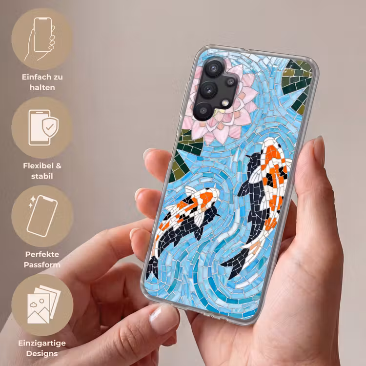 Vis - Water - Natuur - Mozaïek - Blauw Telefoonhoesje Samsung Galaxy A32 5G klein -sfeer3_DE