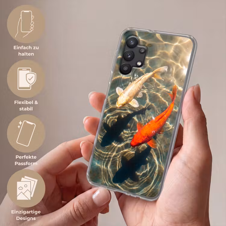 Vis - Water - Dieren - Oranje - Goud Telefoonhoesje Samsung Galaxy A32 5G klein -sfeer3_DE