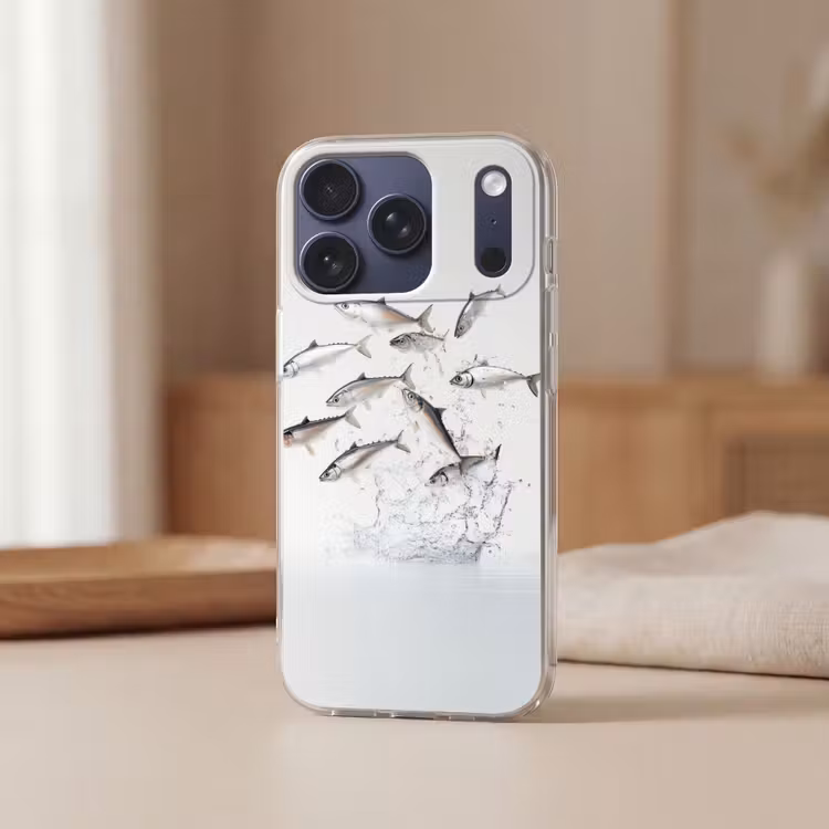 Vissen - Water - Wit Telefoonhoesje iPhone 17 Pro klein -sfeer2