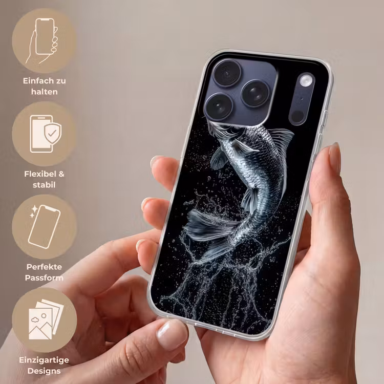 Vis - Koi - Zwart - Water Telefoonhoesje iPhone 17 Pro klein -sfeer3_DE
