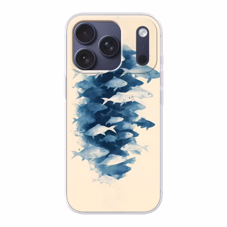 Vissen - Minimalistisch - Blauw Telefoonhoesje iPhone 17 Pro klein -3d
