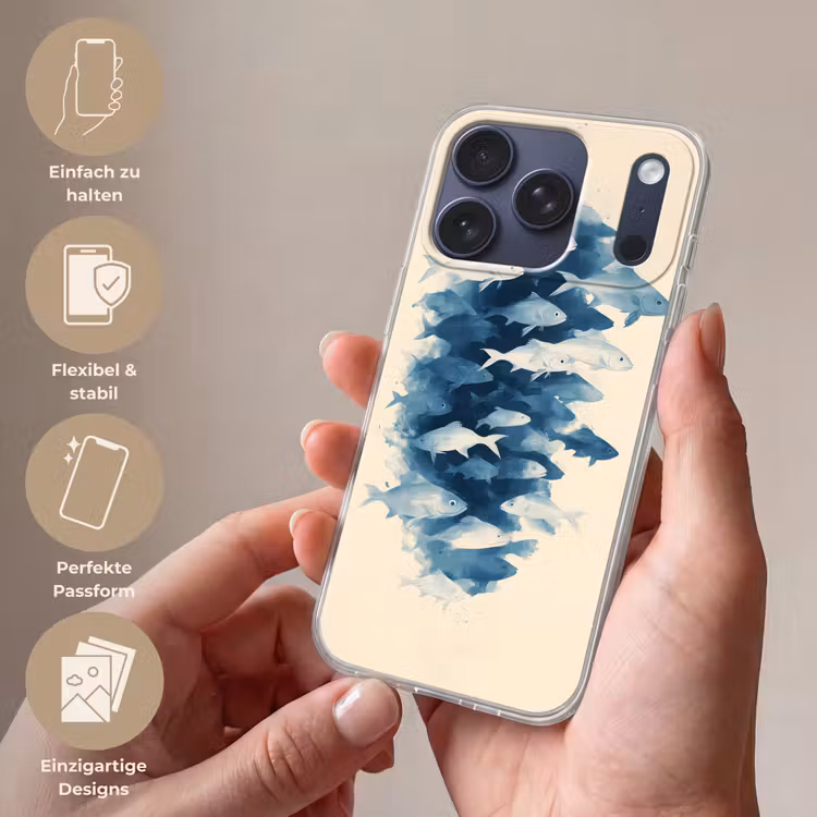 Vissen - Minimalistisch - Blauw Telefoonhoesje iPhone 17 Pro klein -sfeer3_DE