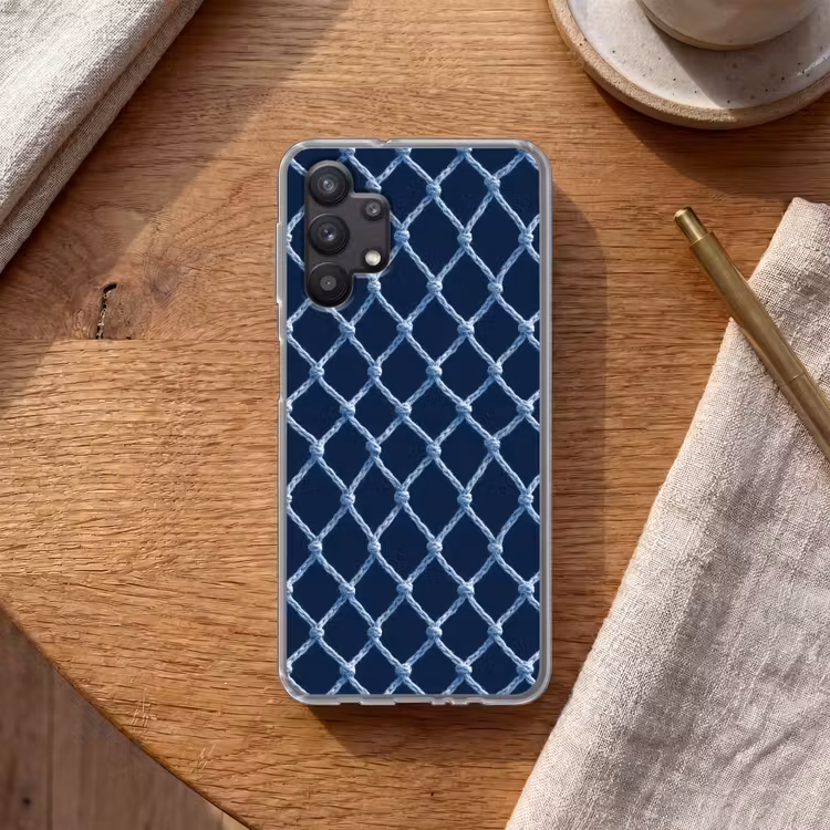 Visnet - Touw - Patroon - Marineblauw Telefoonhoesje Samsung Galaxy A32 5G klein 346 -sfeer1