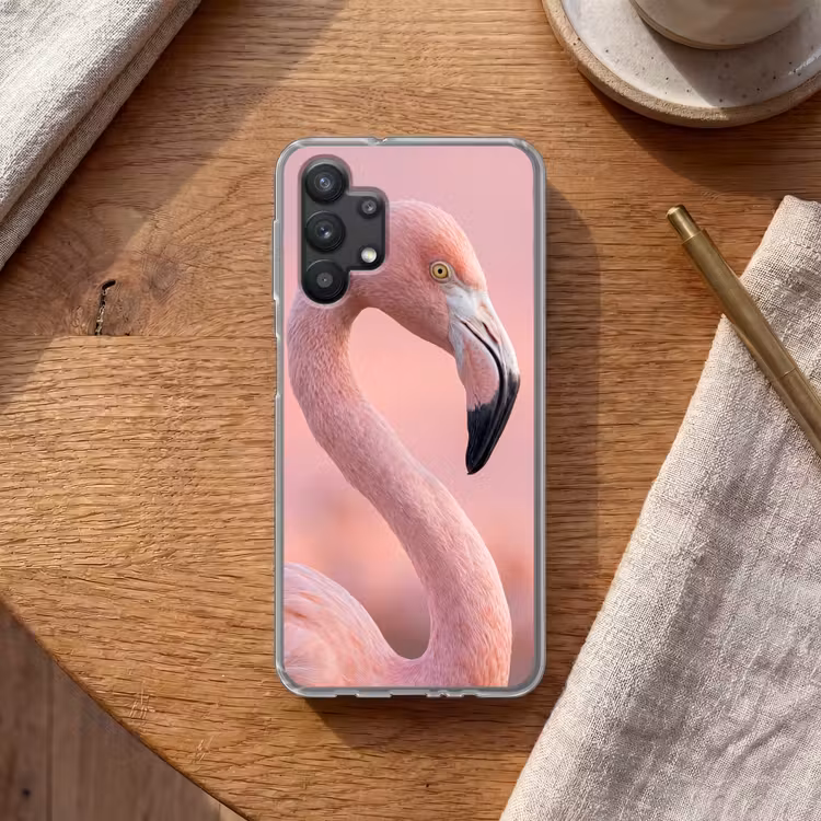 Flamingo - Portret - Roze Telefoonhoesje Samsung Galaxy A32 5G klein -sfeer1