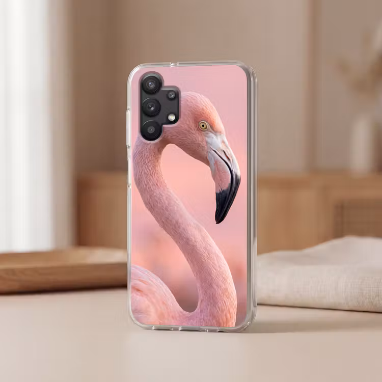 Flamingo - Portret - Roze Telefoonhoesje Samsung Galaxy A32 5G klein -sfeer2