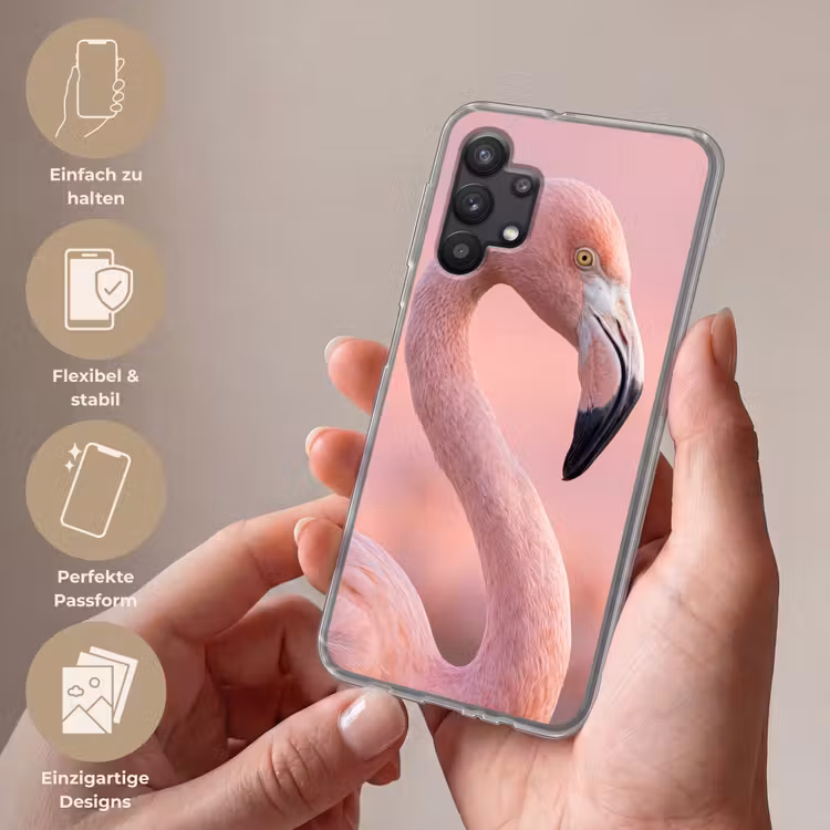 Flamingo - Portret - Roze Telefoonhoesje Samsung Galaxy A32 5G klein -sfeer3_DE