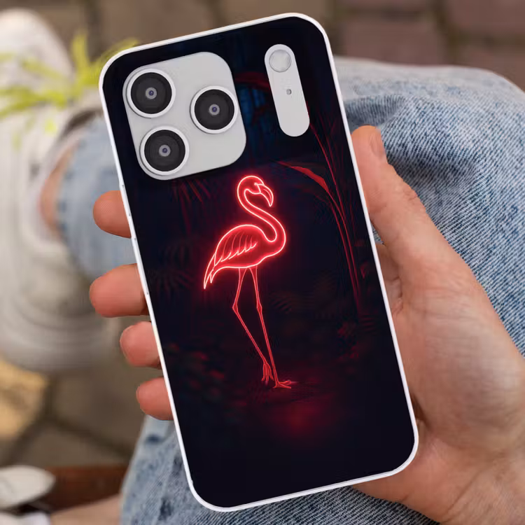 Flamingo - Roze - Neon - Licht Telefoonhoesje iPhone 17 Pro klein -sfeer2