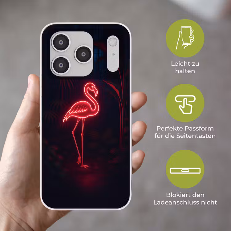 Flamingo - Roze - Neon - Licht Telefoonhoesje iPhone 17 Pro klein -sfeer3_DE