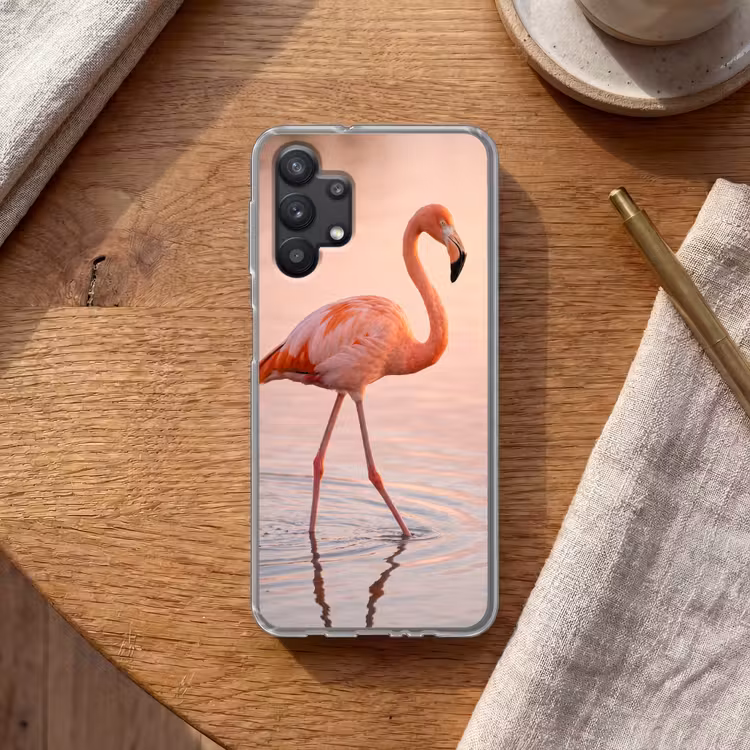Flamingo - Water - Roze Telefoonhoesje Samsung Galaxy A32 5G klein -sfeer1