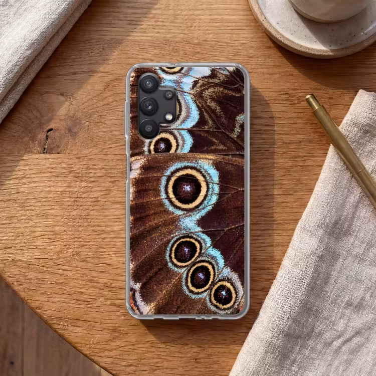 Vleugels - Vlinder - Blauw Telefoonhoesje Samsung Galaxy A32 5G klein -sfeer1