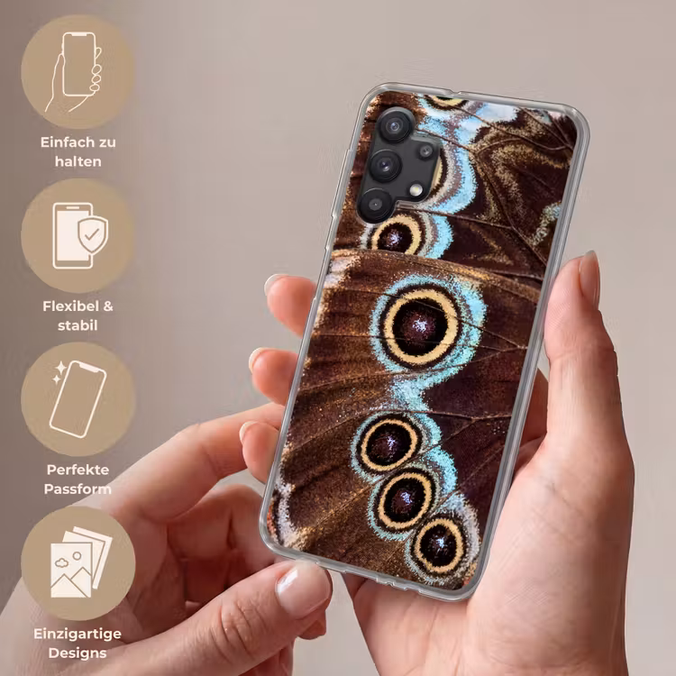 Vleugels - Vlinder - Blauw Telefoonhoesje Samsung Galaxy A32 5G klein -sfeer3_DE