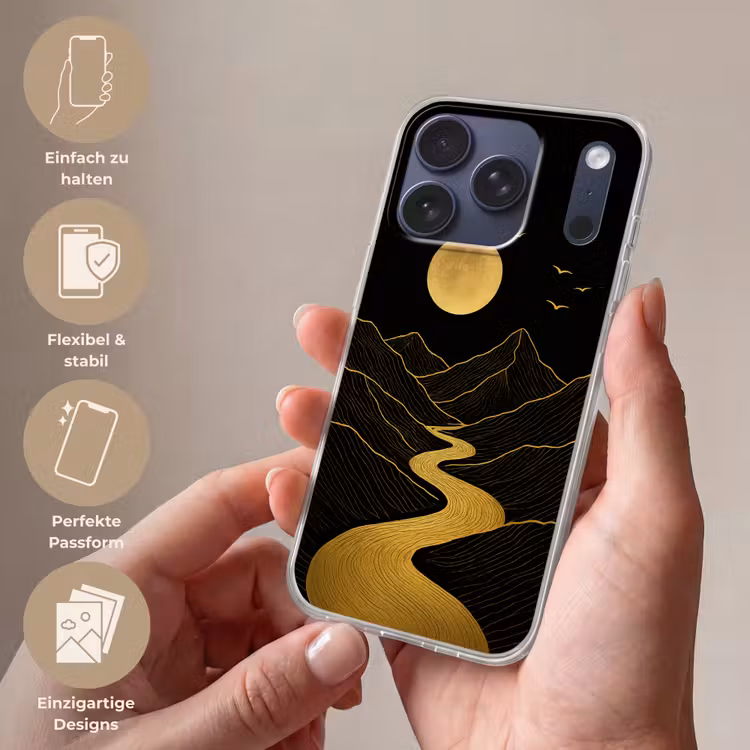 Rivier - Goud - Maan - Vogels Telefoonhoesje iPhone 17 Pro klein -sfeer3_DE