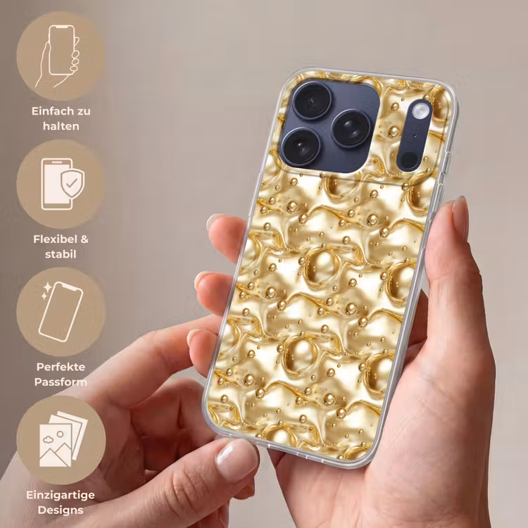 Vloeibaar - Druppels - Goud Telefoonhoesje iPhone 17 Pro klein 878 -sfeer3_DE