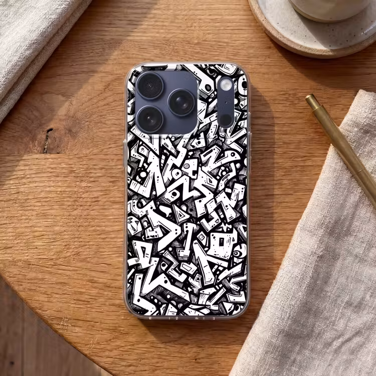 Vormen - Letters - Graffiti - Zwart Telefoonhoesje iPhone 17 Pro klein -sfeer1