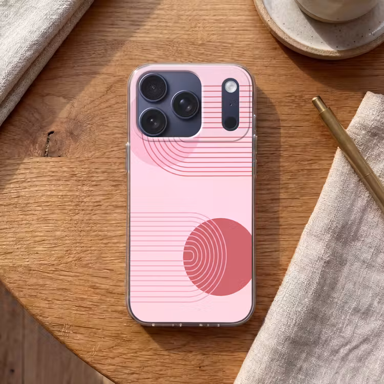 Vormen - Lijnen - Minimalistisch - Roze Telefoonhoesje iPhone 17 Pro klein -sfeer1