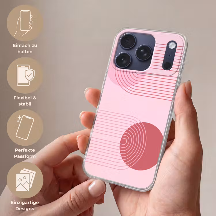 Vormen - Lijnen - Minimalistisch - Roze Telefoonhoesje iPhone 17 Pro klein -sfeer3_DE
