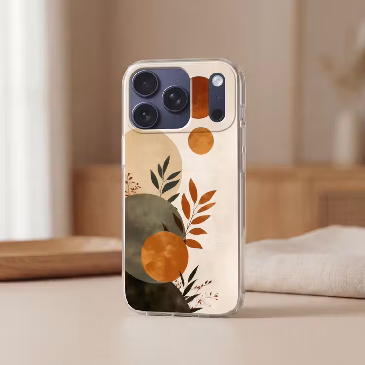 Vormen - Rond - Bladeren - Beige Telefoonhoesje iPhone 17 Pro klein -sfeer2