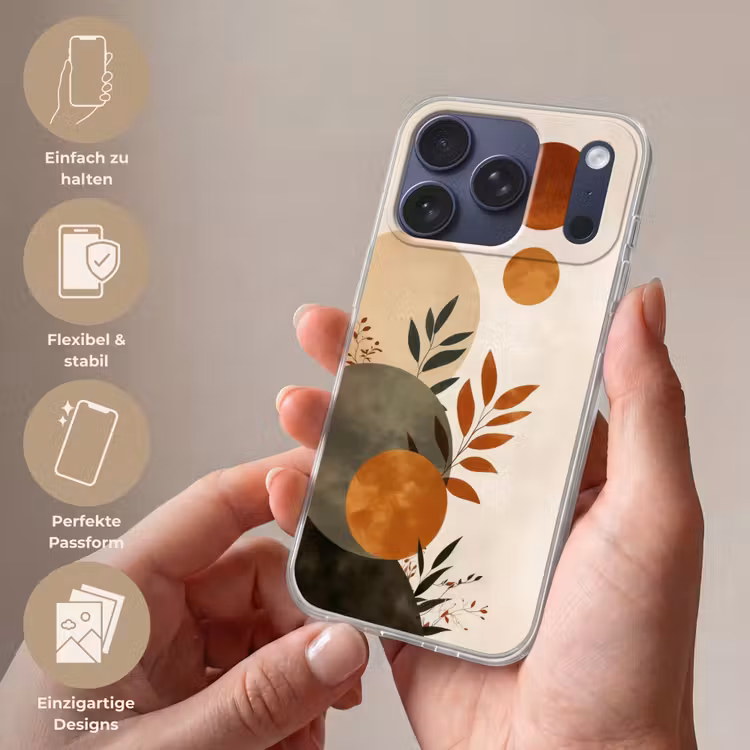 Vormen - Rond - Bladeren - Beige Telefoonhoesje iPhone 17 Pro klein -sfeer3_DE