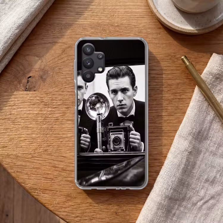 Fotograaf - Camera - Vintage - Journalistiek - Zwart-wit Telefoonhoesje Samsung Galaxy A32 5G klein -sfeer1