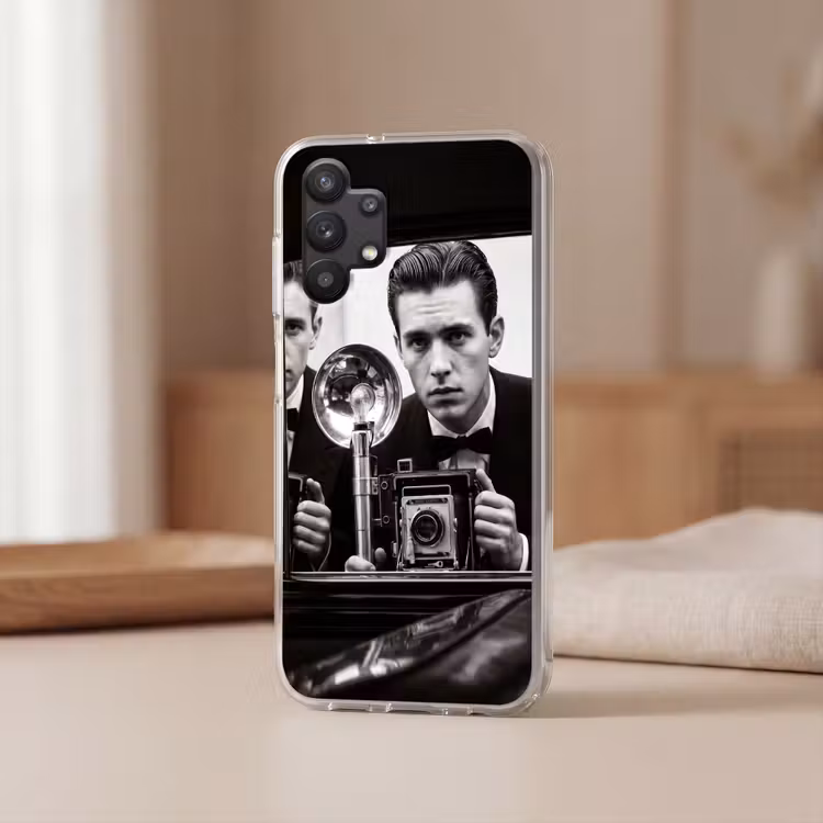 Fotograaf - Camera - Vintage - Journalistiek - Zwart-wit Telefoonhoesje Samsung Galaxy A32 5G klein -sfeer2