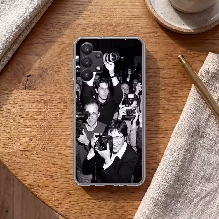 Fotografen - Menigte - Flitsers - Journalistiek Telefoonhoesje Samsung Galaxy A32 5G klein -sfeer1