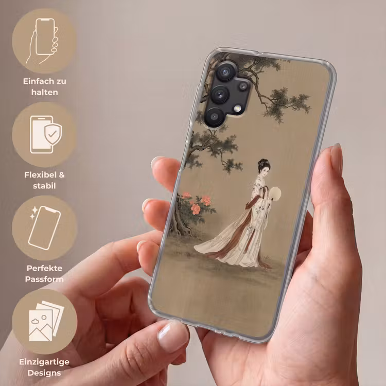 Vrouw - Azië - Kunst - Beige Telefoonhoesje Samsung Galaxy A32 5G klein -sfeer3_DE