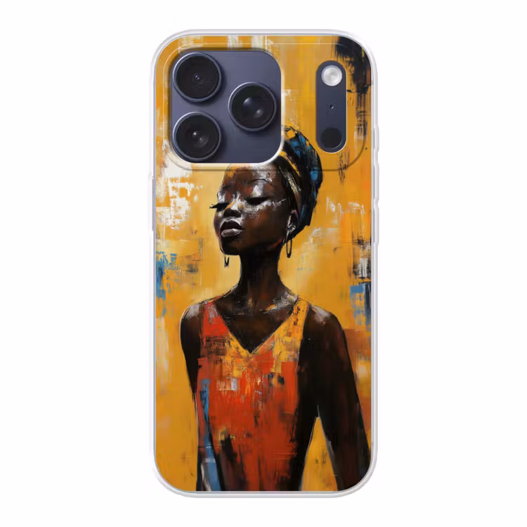 Vrouw - Ogen - Penseelstreken - Geel Telefoonhoesje iPhone 17 Pro klein -3d